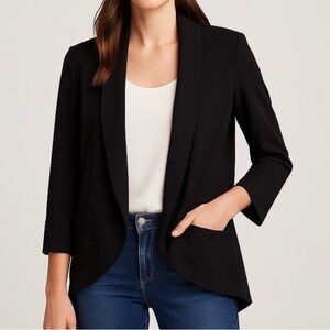 NWOT - Harlowe & Graham - Black Crepe Like Open Jacket w/ 3/4 Length Sleeves - L